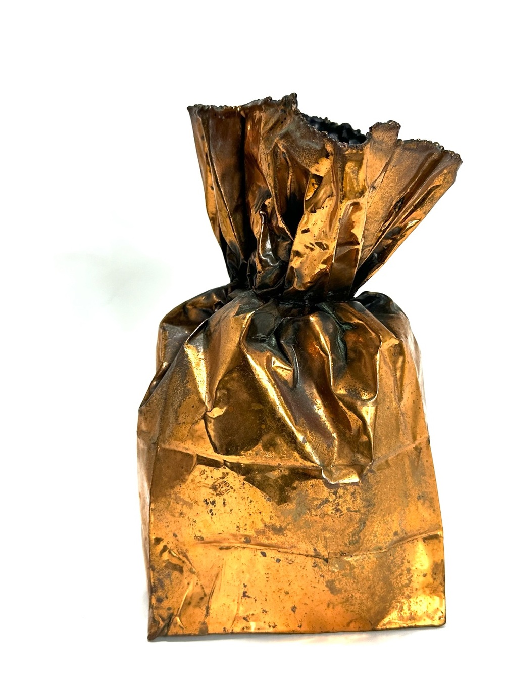 Vintage California Bronze Paper Bag Vase Modern Art Sculpture